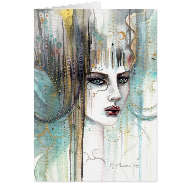 美しい女の子の抽象芸術ファンタジー水彩アート (正面)