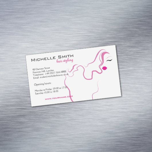 美しい女の子アイコンピンクの毛のHairstylingのブランディング マグネット名刺 (インサイチュ)