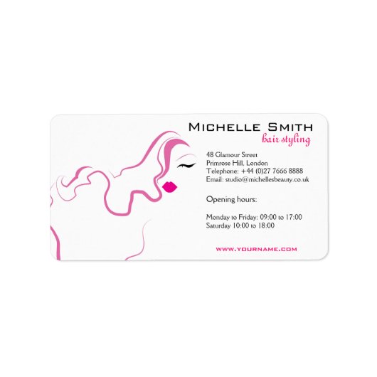 美しい女の子アイコンピンクの毛のHairstylingのブランディング ラベル (正面)