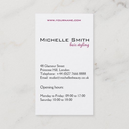 美しい女の子アイコンピンクの毛のHairstylingのブランディング 名刺 (裏面)