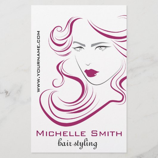 美しい女の子アイコン紫色の毛のHairstylingのブランディング チラシ (正面)