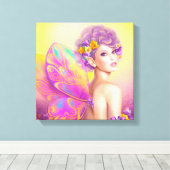 美しい女の子フェアリー蝶 キャンバスプリント (インサイチュ (ウッドフロア))