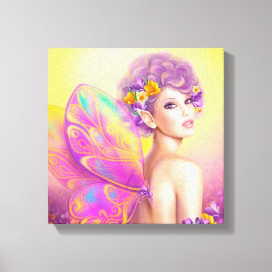 美しい女の子フェアリー蝶 キャンバスプリント (正面)