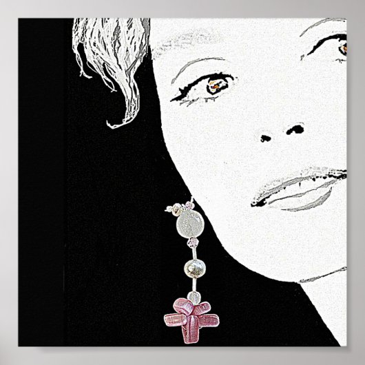 美しい女の子顔ファッションイラストレーション素晴らしアート ポスター (正面)