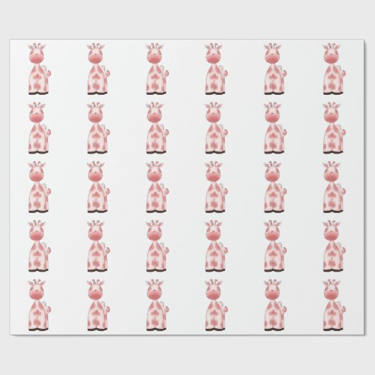 美しい女の赤ちゃんのピンクのキリン ラッピングペーパー (フラット)