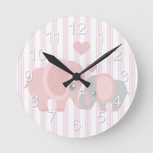 美しい女の赤ちゃんのピンク象 ラウンド壁時計 (正面)