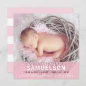 美しい女の赤ちゃんの誕生の発表のピンクの写真 案内状 (正面/裏面)