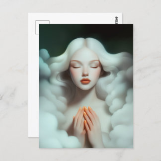 美しい女めい想が雲に隠れている ポストカード