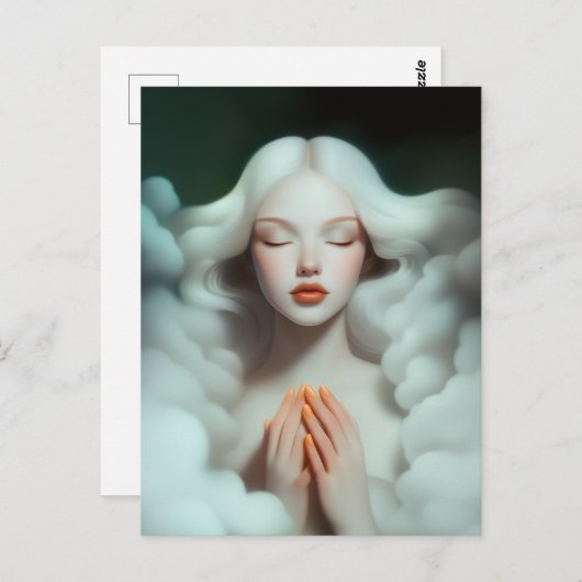 美しい女めい想が雲に隠れている ポストカード (正面/裏面)