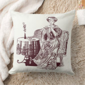 美しい女性がお茶を飲む クッション (ブランケット)