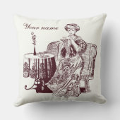 美しい女性がお茶を飲む クッション (裏面)