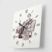 美しい女性がお茶を飲む スクエア壁時計 (傾斜)