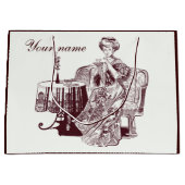 美しい女性がお茶を飲む ラージペーパーバッグ (正面)