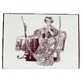 美しい女性がお茶を飲む ラージペーパーバッグ (裏面)