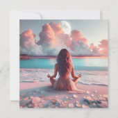 美しい女性がビーチのブランケットで瞑想 カード (正面)