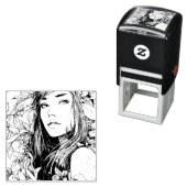 美しい女性とオレンジ セルフインキングスタンプ (インサイチュ)