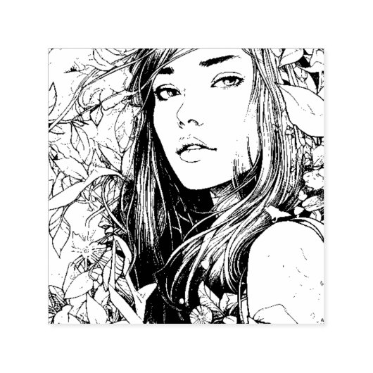 美しい女性とオレンジ セルフインキングスタンプ (デザイン)