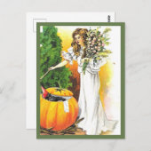 美しい女性とカボチャ – ヴィンテージハロウィーン ポストカード (正面/裏面)