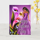 美しい女性とユリ花の母の日のカード カード (黄色い花)