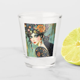 美しい女性と猫のショットグラス ショットグラス