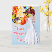 美しい女性と芍薬 - 母の日のカード カード (黄色い花)