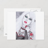 美しい女性と花のアートワーク ポストカード (正面/裏面)