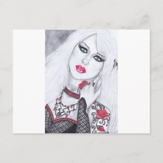 美しい女性と花のアートワーク ポストカード (正面)