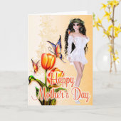 美しい女性と蝶 – 母の日のカード カード (黄色い花)