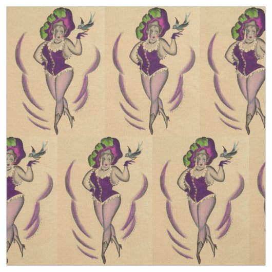 美しい女性と訓練された鳥 ファブリック (見本)