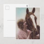 美しい女性と馬のヴィンテージ1920sグラマー ポストカード (正面/裏面)