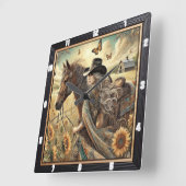 美しい女性のカーボーイと馬の日に照らされた田舎 スクエア壁時計 (傾斜)