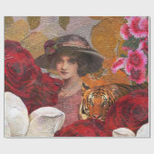 美しい女性のトラのバラ園 ラッピングペーパー (フラット)