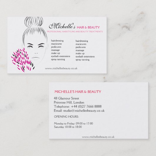 美しい女性のファッションのイラストレーションのブランディング 名刺 (正面/裏面)