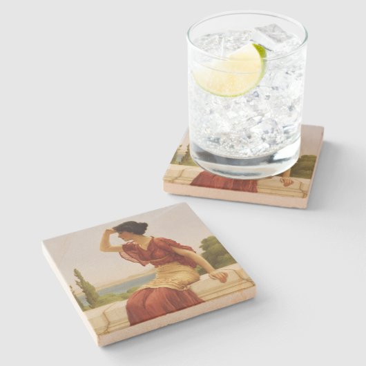 美しい女性のポートレート芸術 ストーンコースター (横)