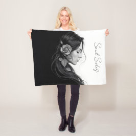 美しい女性のモノクロ肖像画アート フリースブランケット