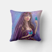 美しい女性の妖精と青い蝶。ファムタス クッション (裏面)