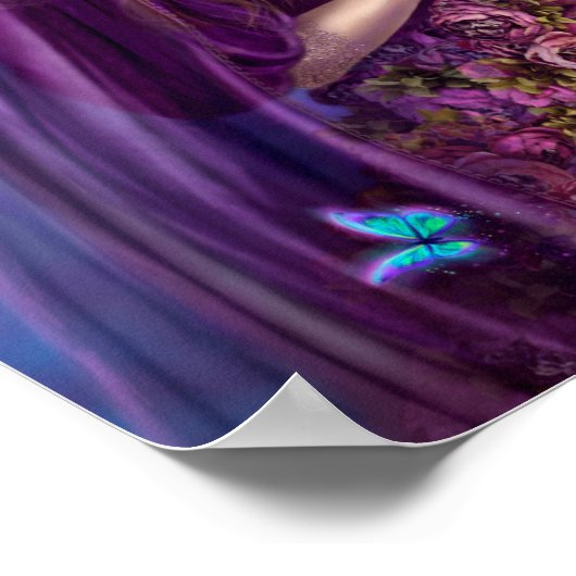 美しい女性の妖精と青い蝶。ファムタス ポスター (角)