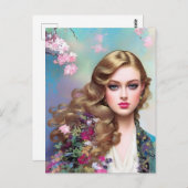 美しい女性の春はがき ポストカード (正面/裏面)