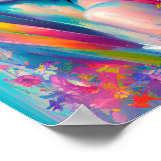 美しい女性の水色フローラ虹 ポスター (角)