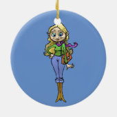 美しい女性の漫画のイラストレーション セラミックオーナメント (裏面)