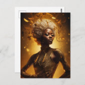 美しい女性の金ゴールドはがき ポストカード (正面/裏面)