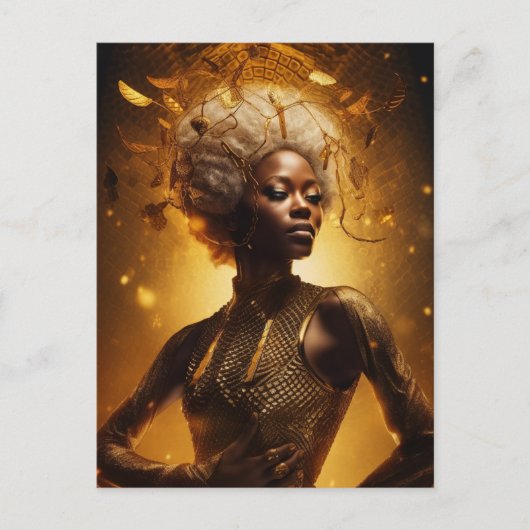 美しい女性の金ゴールドはがき ポストカード (正面)