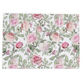美しい女性らしい花の水彩ピンクのバラ ラージペーパーバッグ (裏面)