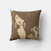 美しい女性ベージュと茶色の両面枕 クッション (裏面)