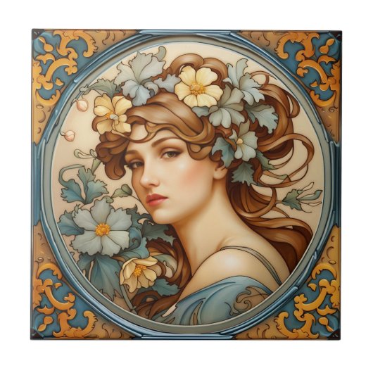 美しい女性ポルトガル美術の陶芸美術 タイル (正面)