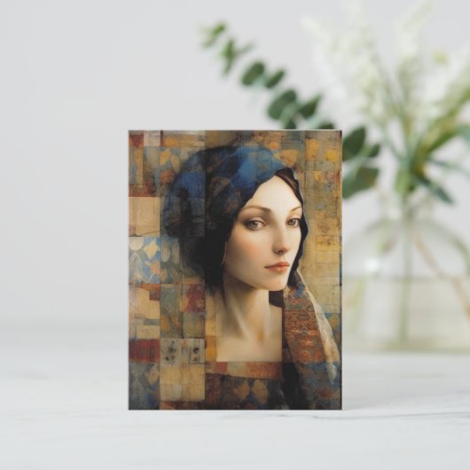 美しい女性ミックスメディアコラージュ ポストカード (スタンド正面)