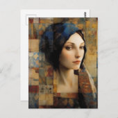 美しい女性ミックスメディアコラージュ ポストカード (正面/裏面)