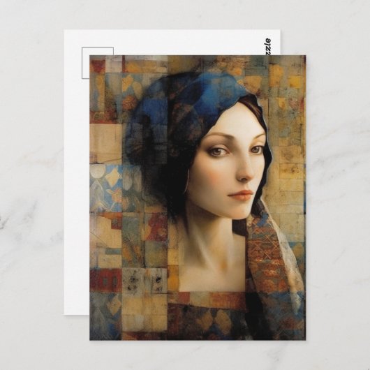 美しい女性ミックスメディアコラージュ ポストカード (正面/裏面)