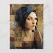 美しい女性ミックスメディアコラージュ ポストカード (正面)