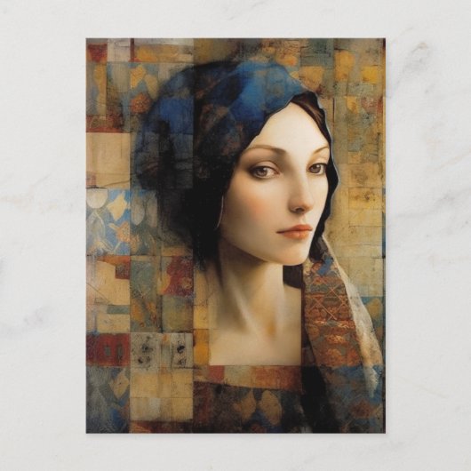 美しい女性ミックスメディアコラージュ ポストカード (正面)